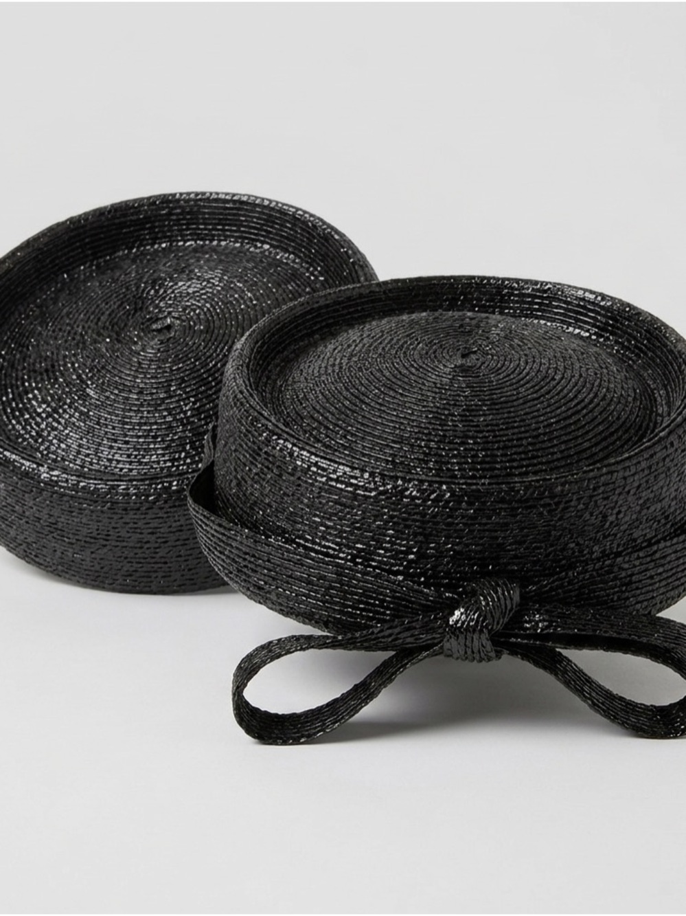 Vintage Rochelle Originals Black Straw Boater Hat | Classic Elegant Bow